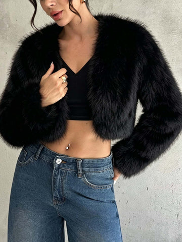 Luxury Fluffy Cropped Faux Fur Jacket