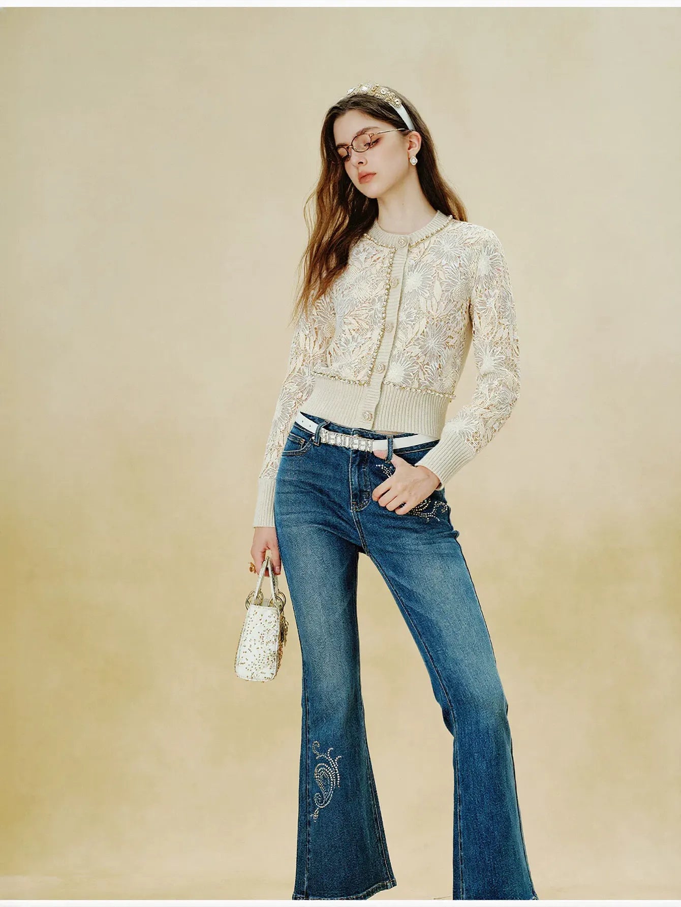 Elegant Floral Lace Knit Cardigan