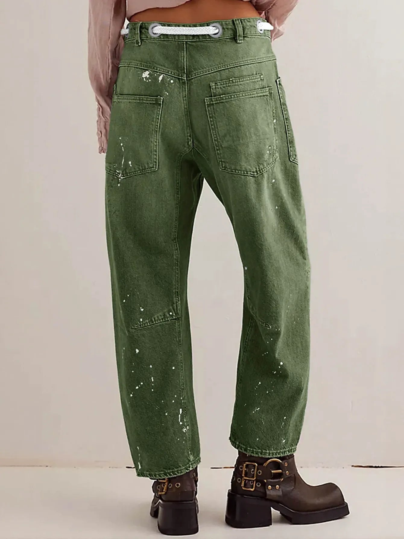 Distressed Drawstring Waist Boyfriend Jeans