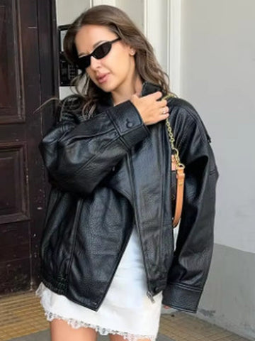 Oversized Moto Faux Leather Jacket