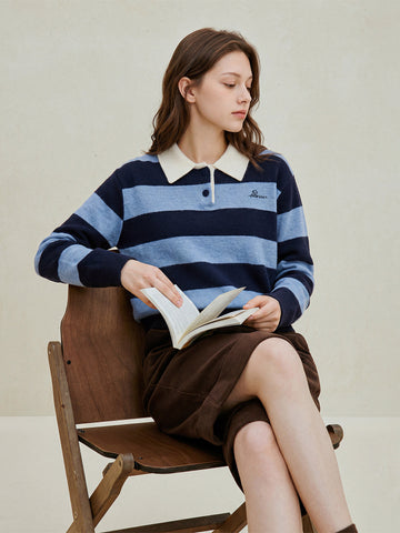 Striped Collared Soft Knit Pullover