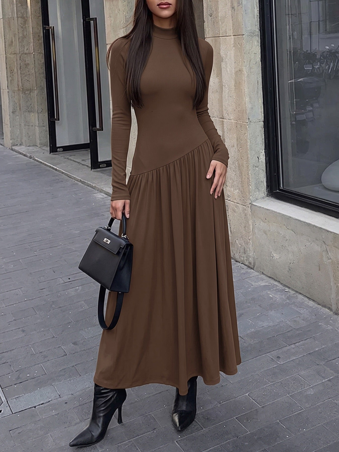 Elegant Mock Neck Maxi Dress