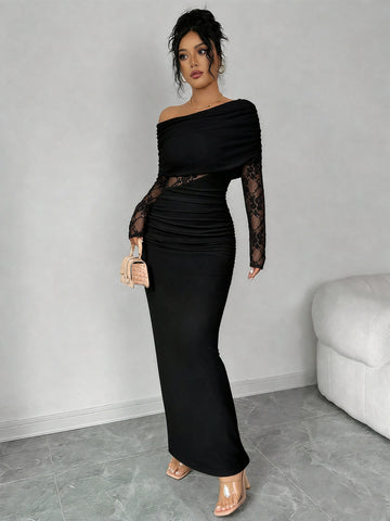 Off Shoulder Lace Maxi Dress