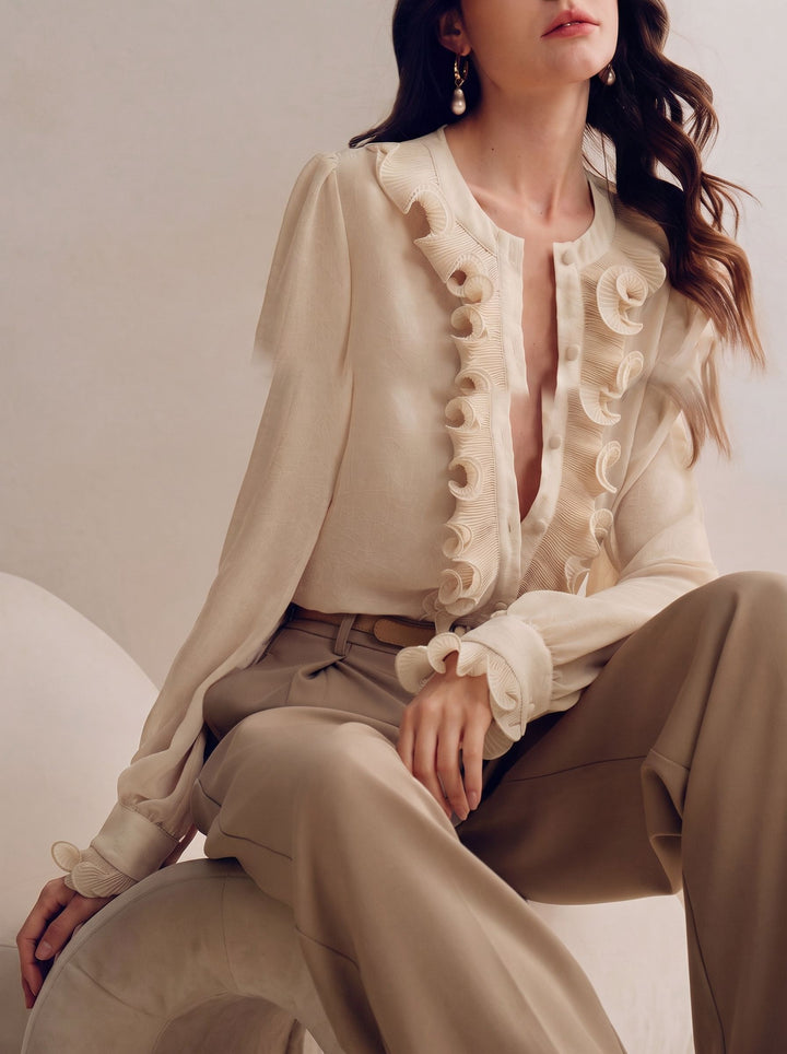 Ruffled Trim Elegant Chiffon Blouse