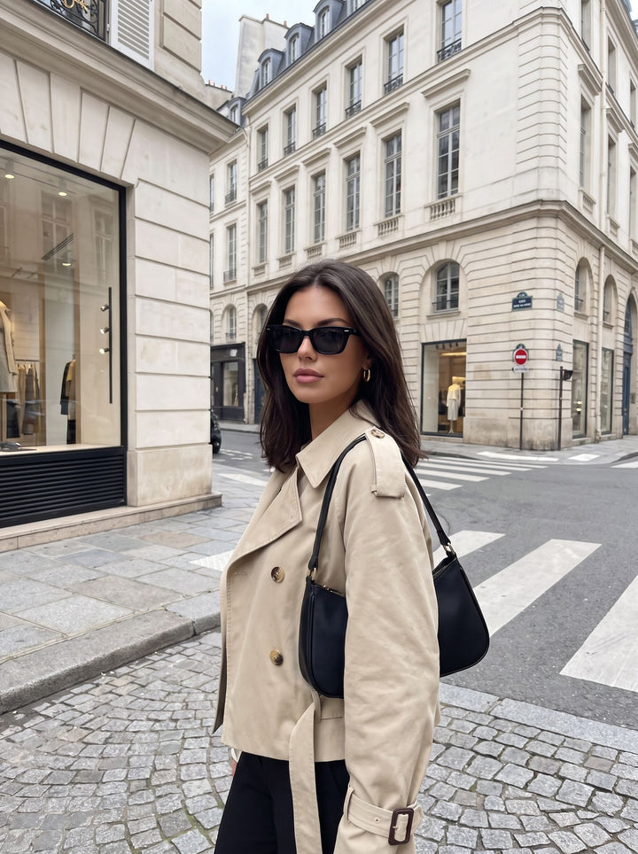 Cropped Double Breasted Trench Coat