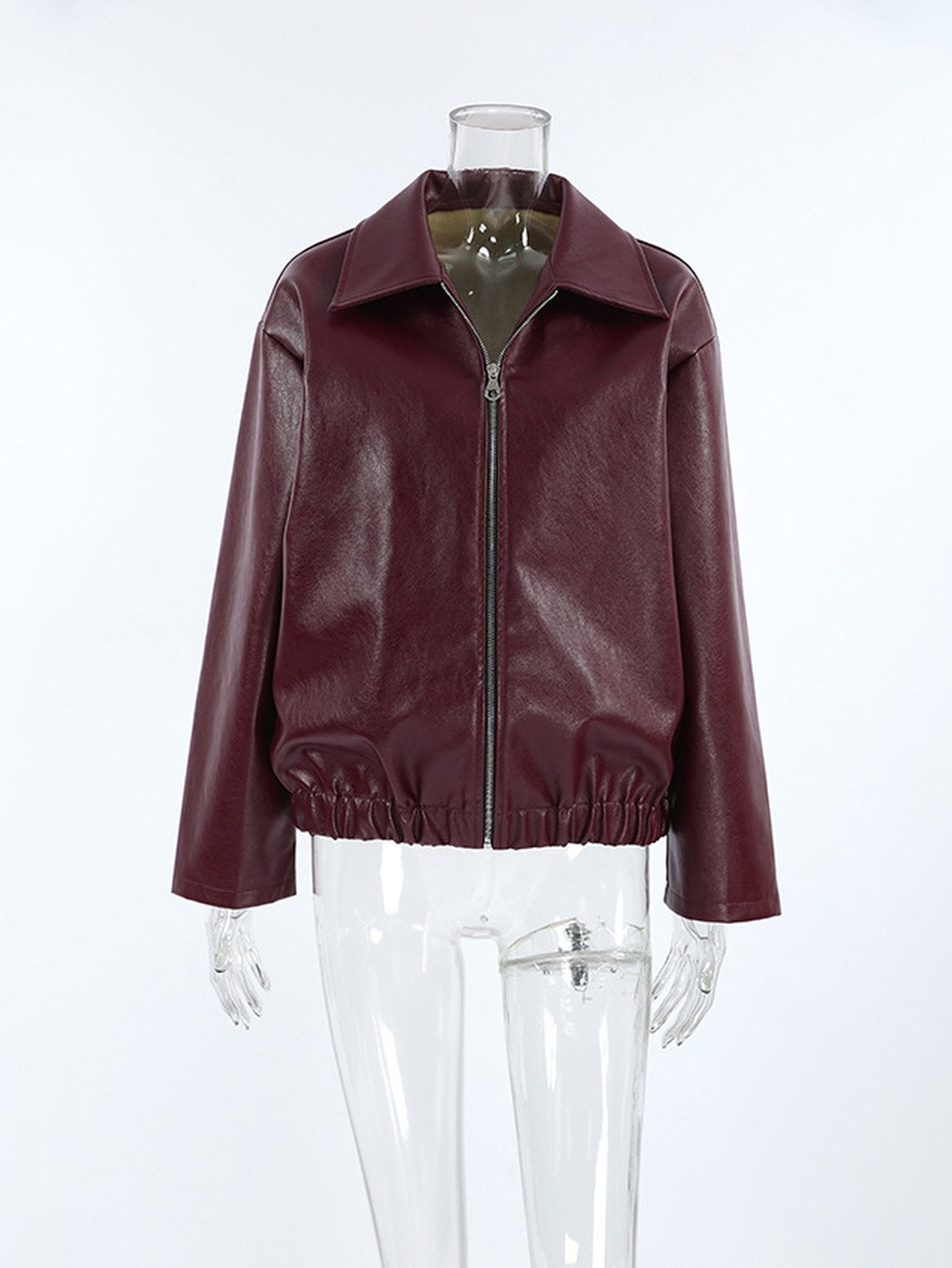 Oversized Burgundy Faux Leather Jacket