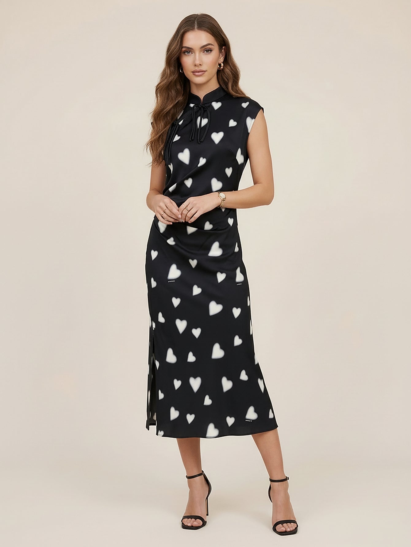 Heart Print Slit Dress