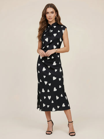 Heart Print Slit Dress