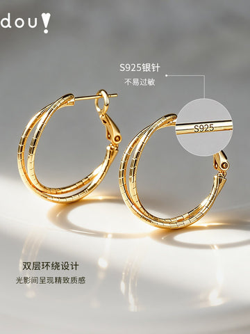 Textured Twisted Gold Hoop Earrings