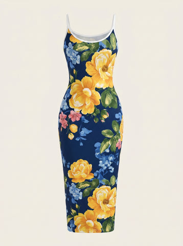 CAPRI Floral Print Sleeveless Bodycon Midi Dress
