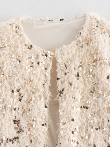 Shimmering Sequin Fringe Crop Jacket