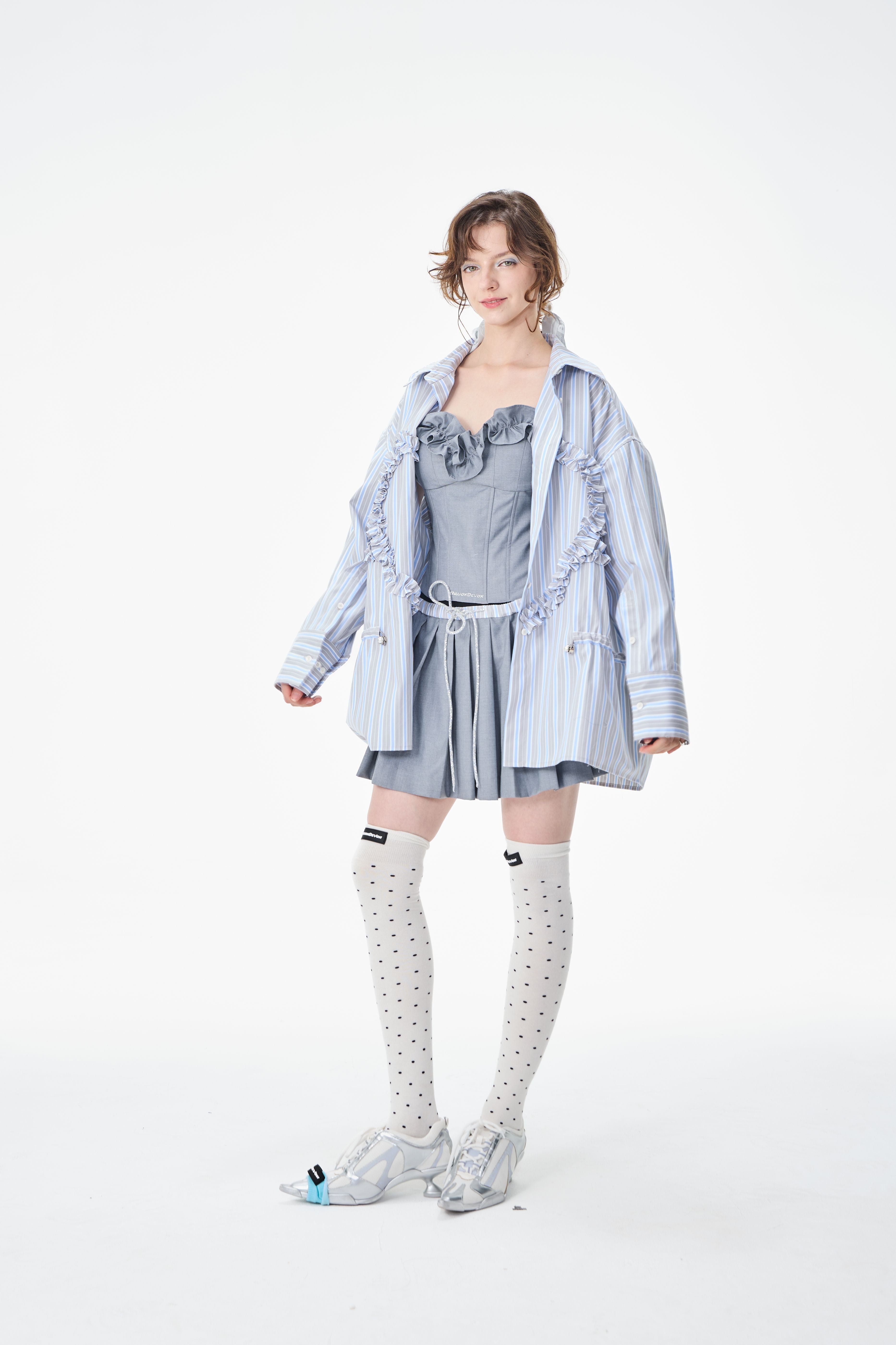 Ruffled Heart Striped Button Up Shirt