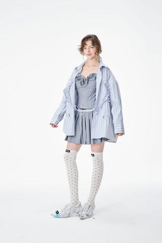 Ruffled Heart Striped Button Up Shirt