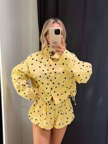 Polka Dot Cropped Jacket Shorts Set