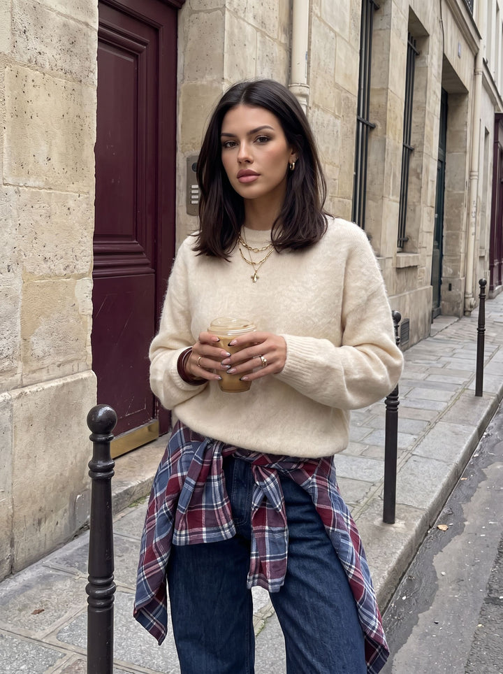 Cozy Fuzzy Crewneck Knit Pullover