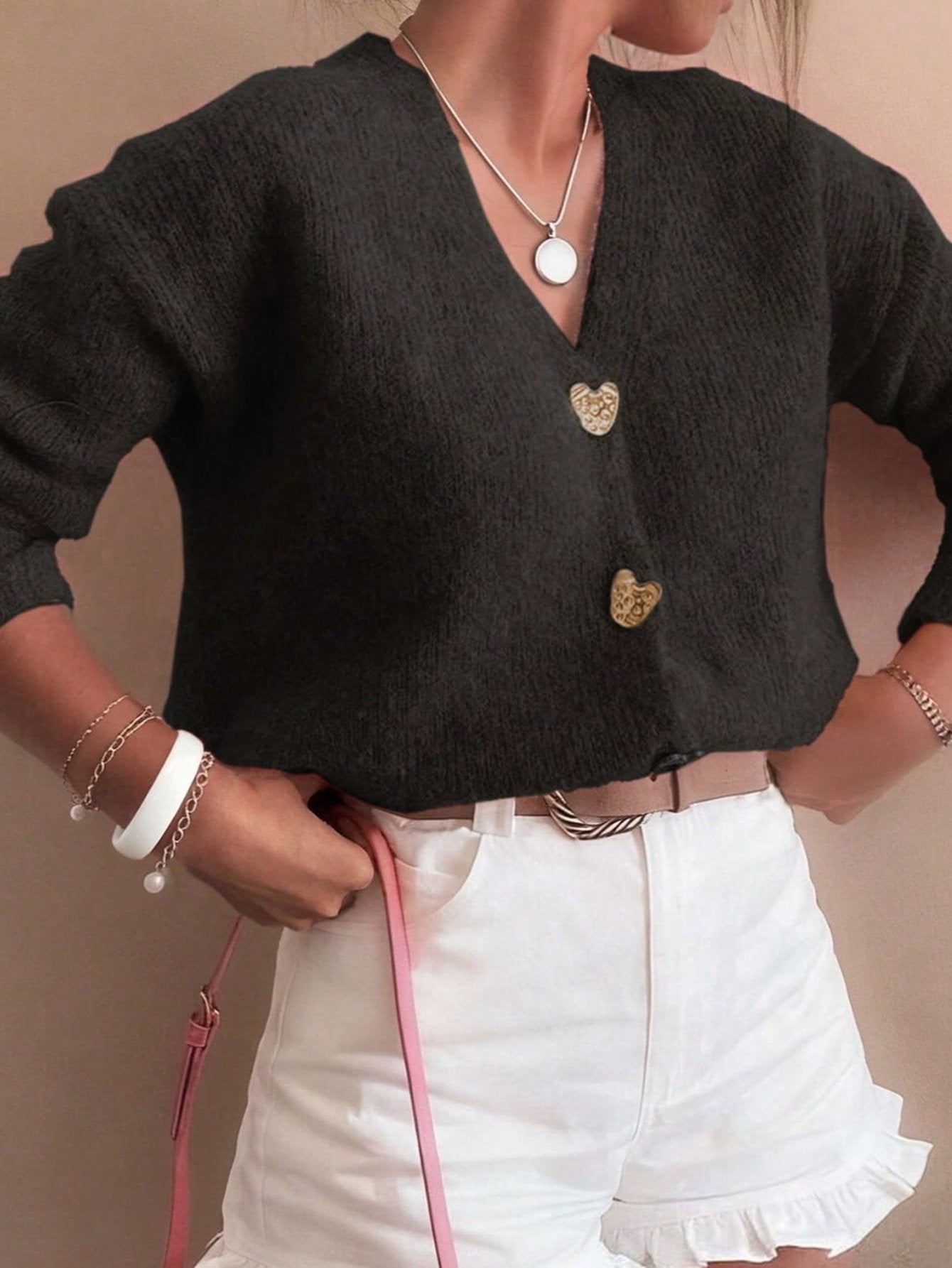 Gold Heart Button Knit Cardigan