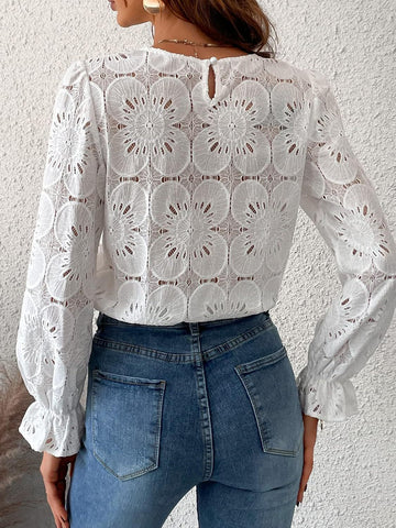 Guipure Lace Long Sleeve Casual Blouse