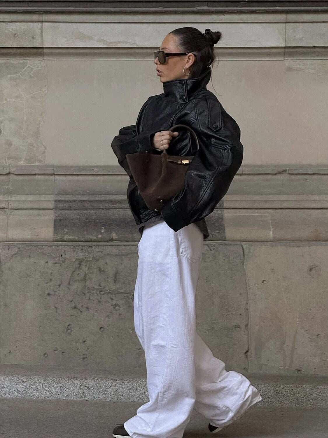 Oversized Vintage Brown Leather Jacket
