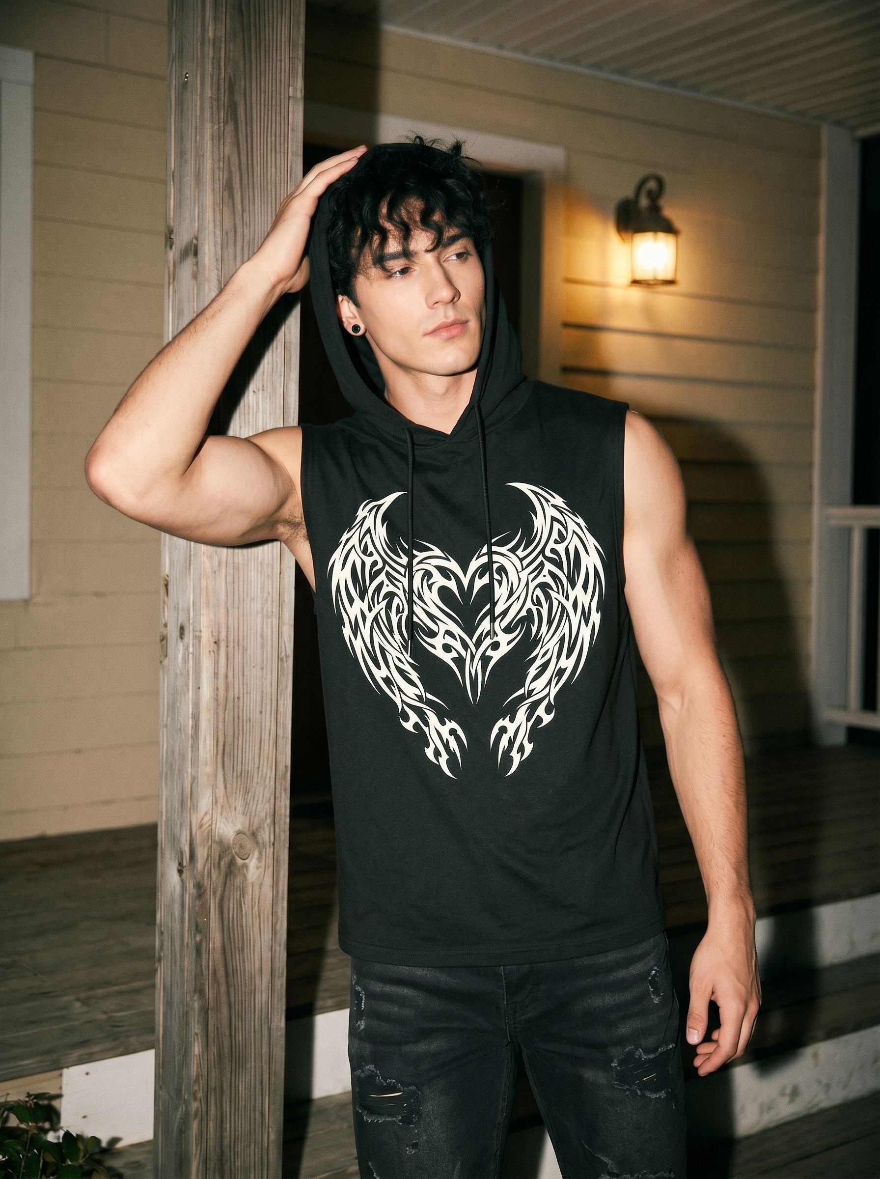 Graphic Tribal Print Hooded Tank Top