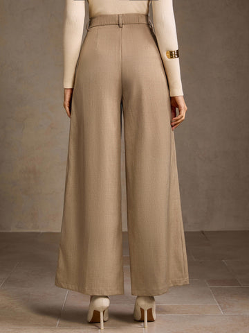 High Waisted Button Detail Wide Leg Pants