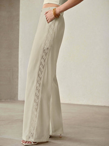 Lace Trim High Waisted Trousers