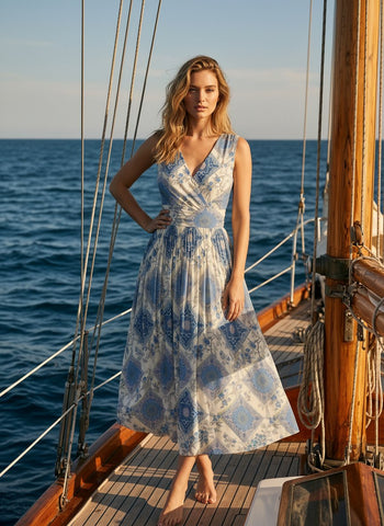 CORINNE
Floral Print V Neck A Line Midi Dress