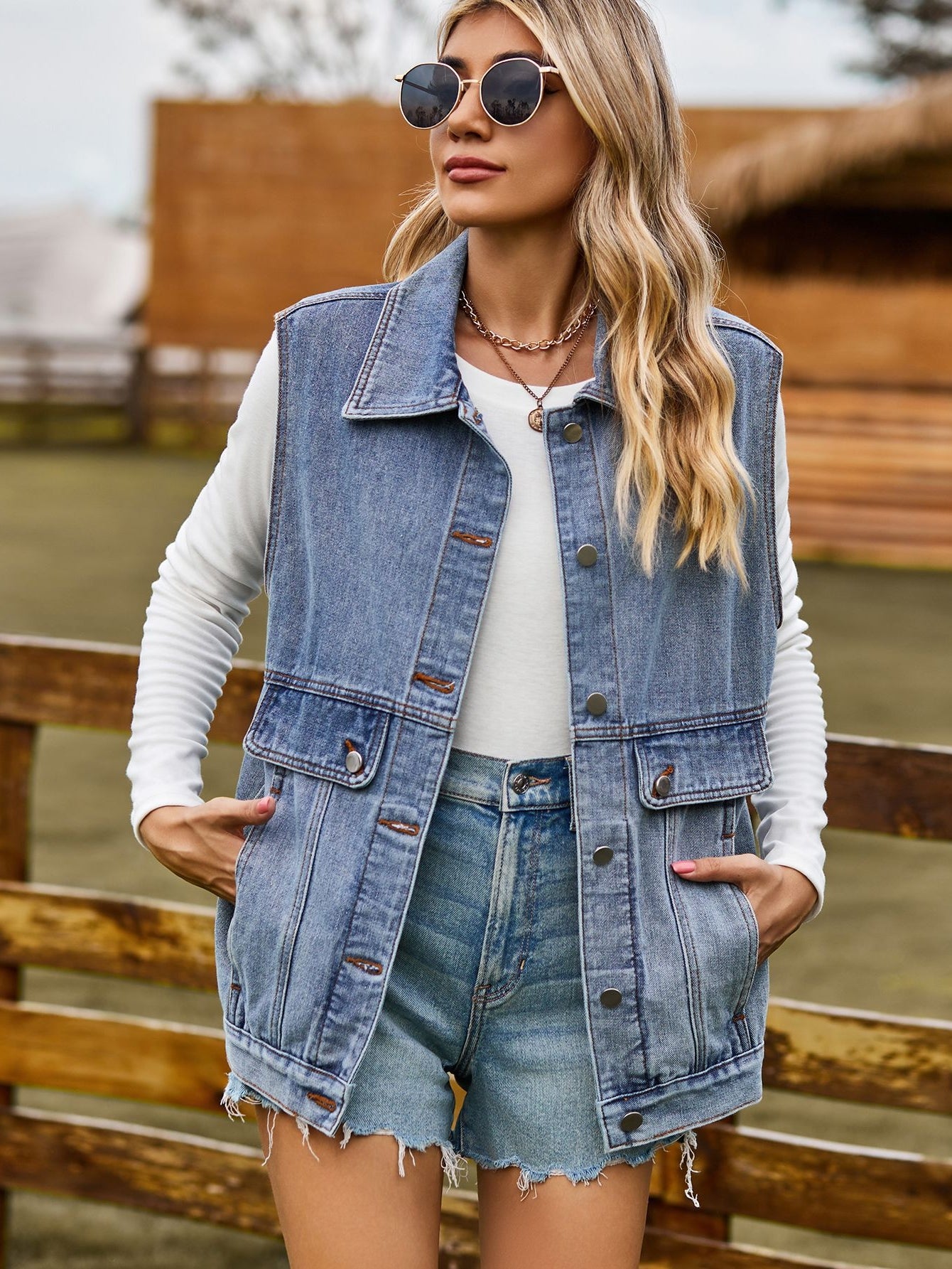 Vintage Wash Sleeveless Denim Vest