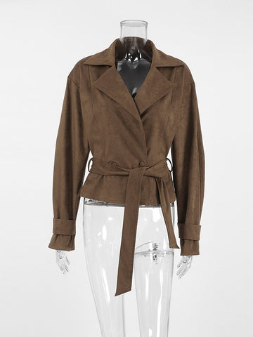 Belted Suede Notch Collar Jacket