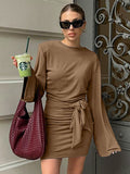 Ruched Tie Waist Mini Dress