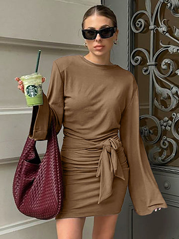 Ruched Tie Waist Mini Dress