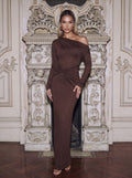 Shimmer One Shoulder Ruched Maxi Dress