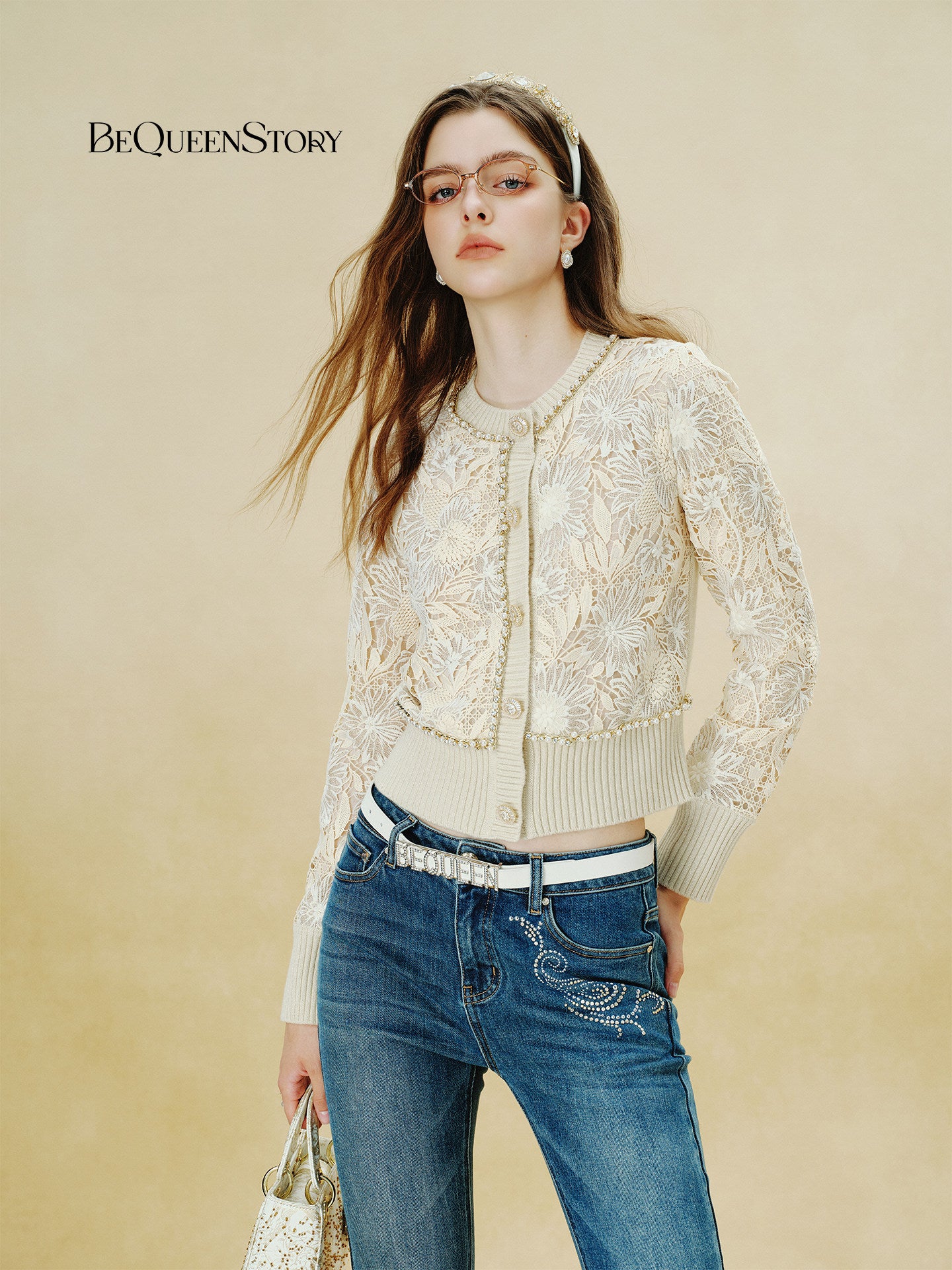 Elegant Floral Lace Knit Cardigan