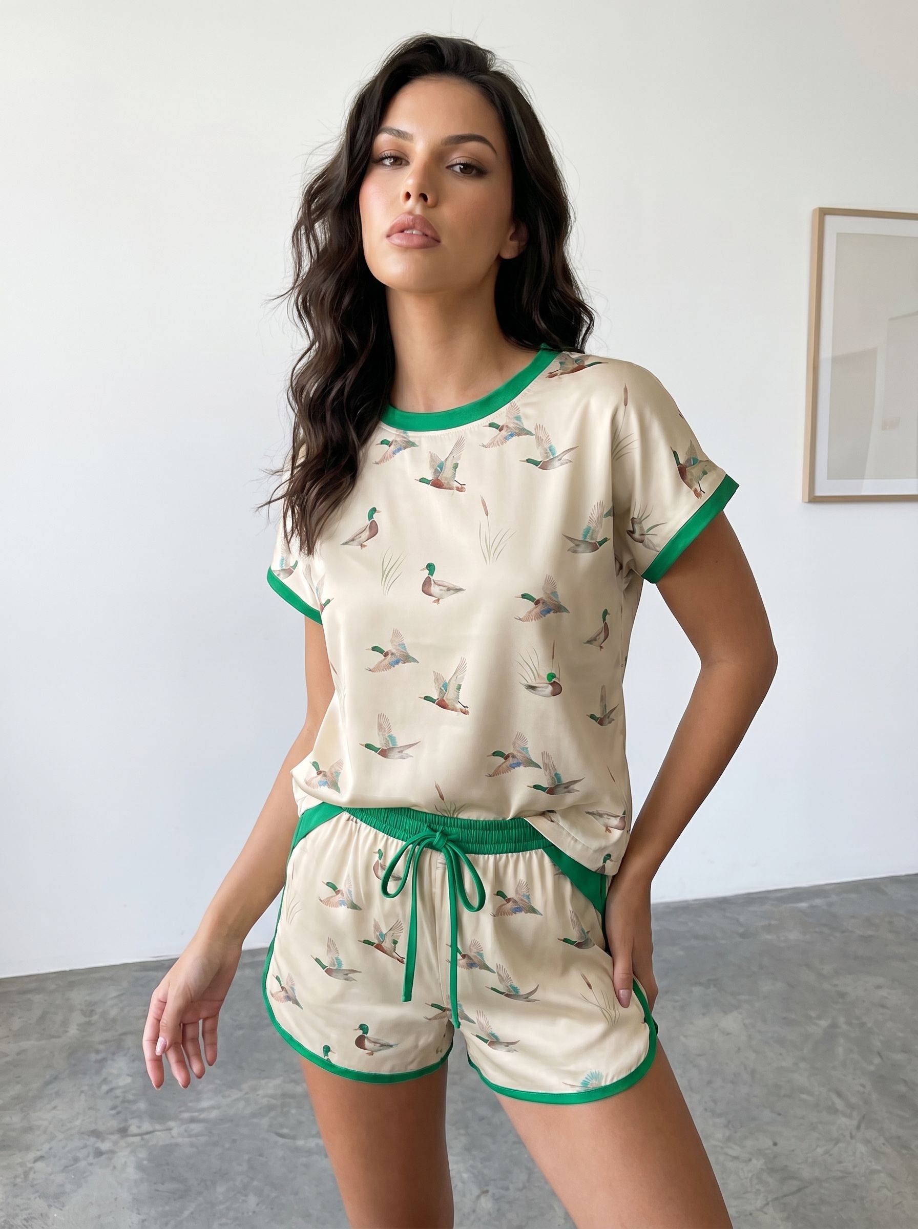 Silky Printed Duck Shorts Set