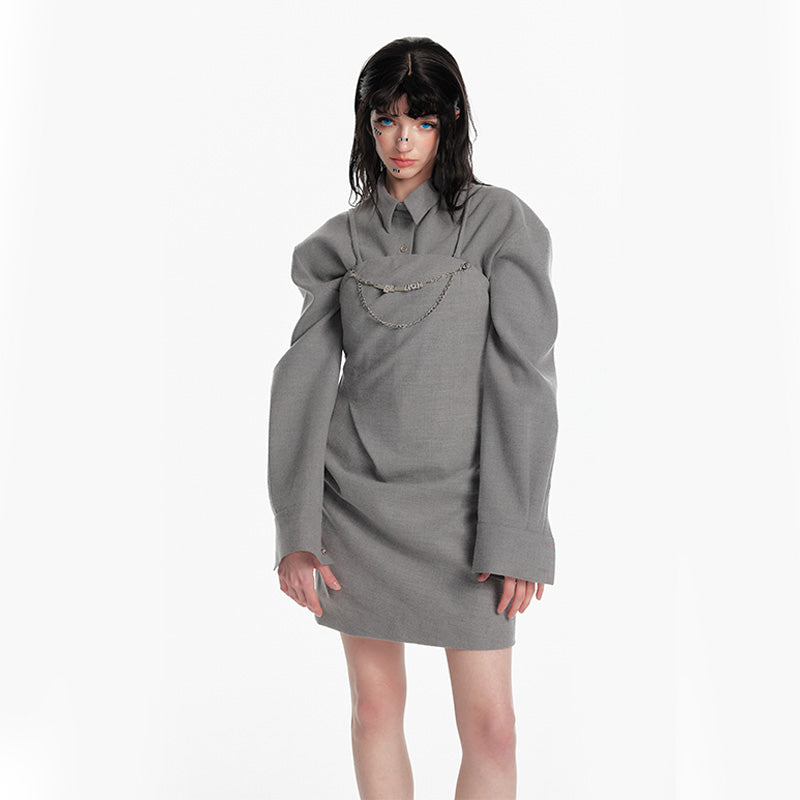 Puff Sleeve Collared Mini Dress