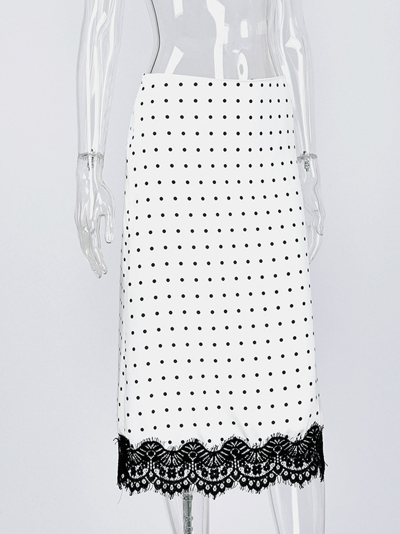 Polka Dot Lace Trim Midi Skirt