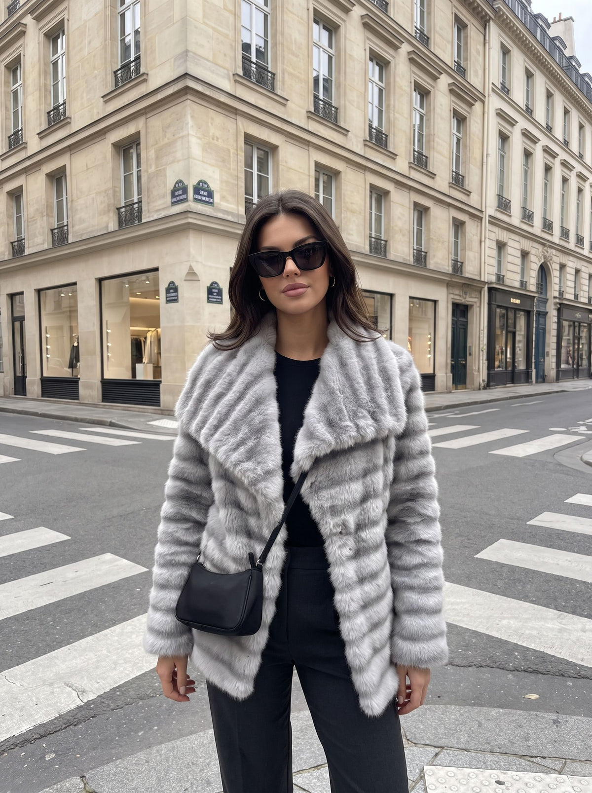 Luxury Striped Faux Fur Coat