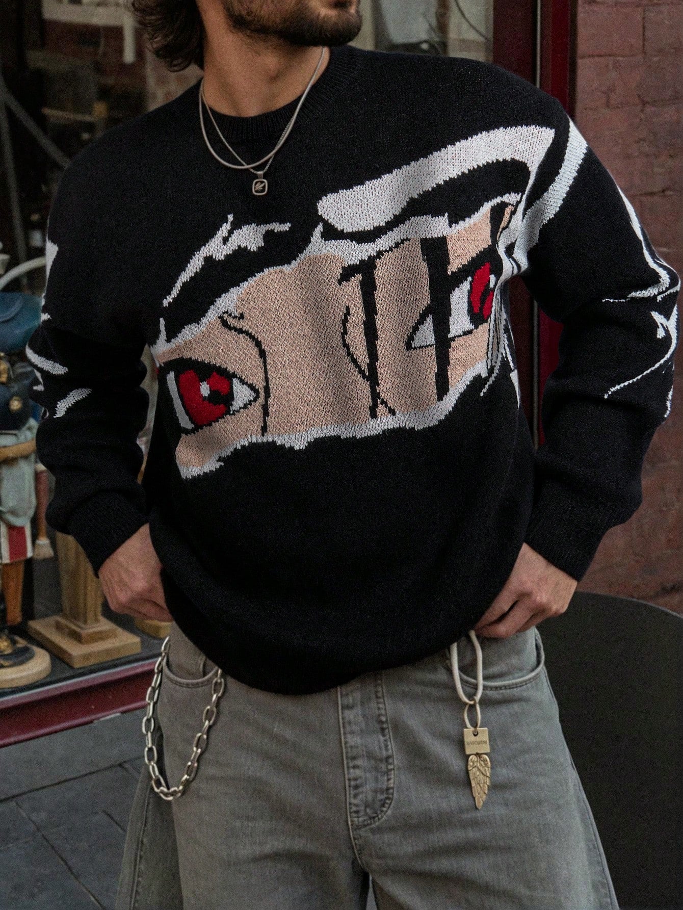 Oversized Anime Graphic Knit Sweater