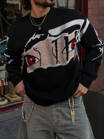 Oversized Anime Graphic Knit Sweater