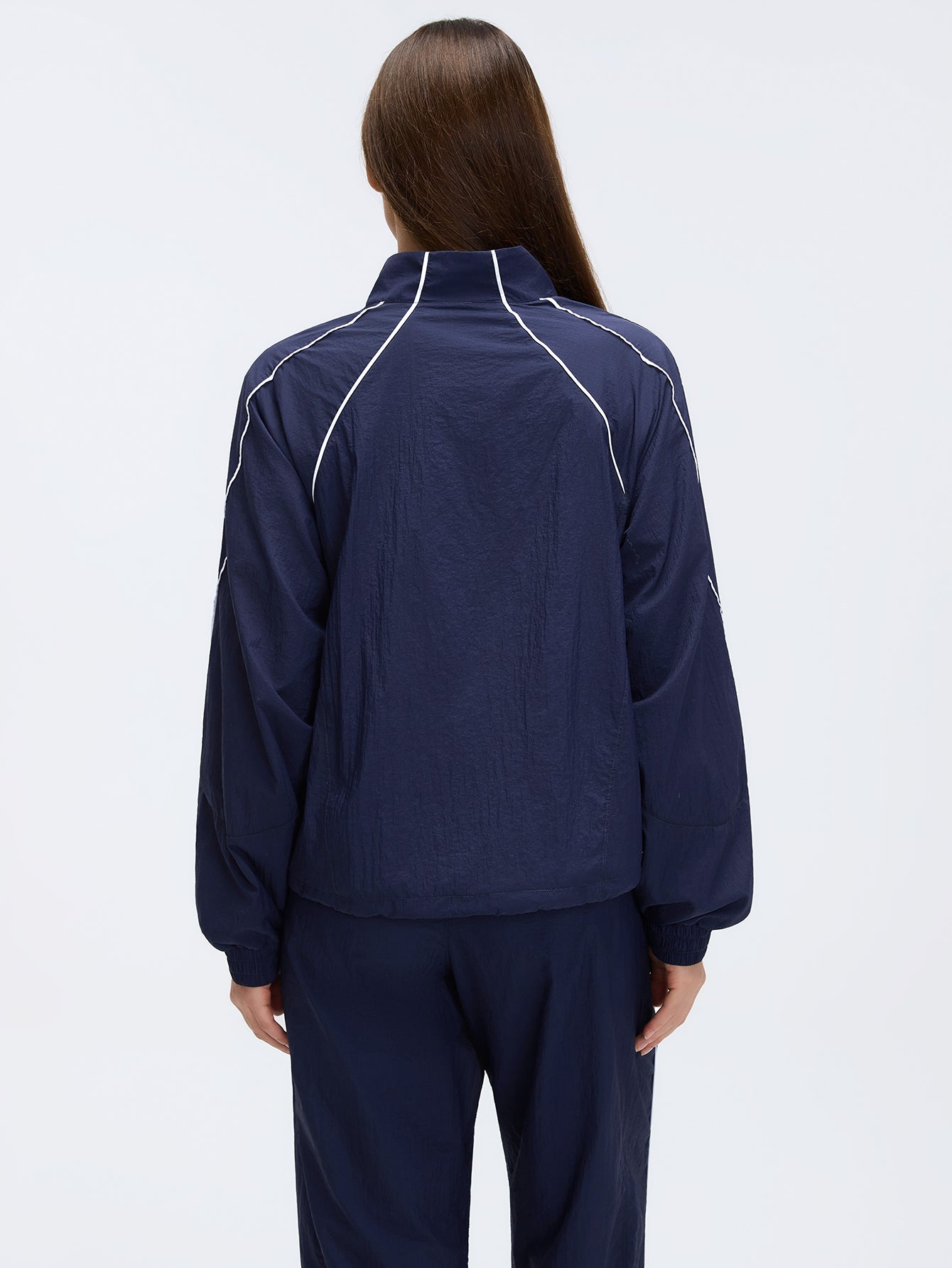 Full-Zip Stand Collar Elastic Cuffs Sporty Windbreaker-Light Green