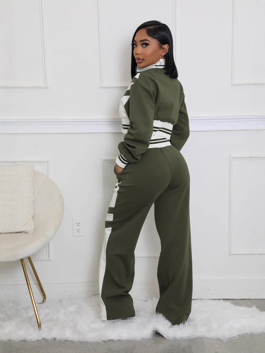 Colorblock Zip Up Crop Pant Set