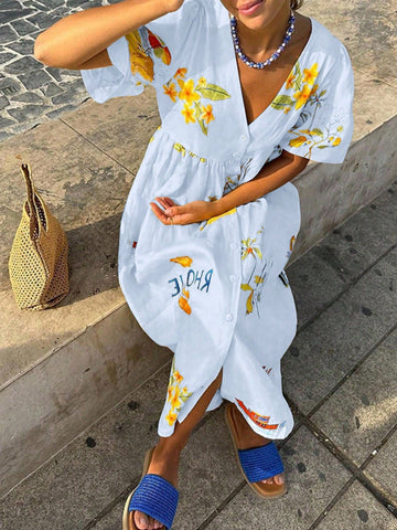 Floral Print Button Down Maxi Dress