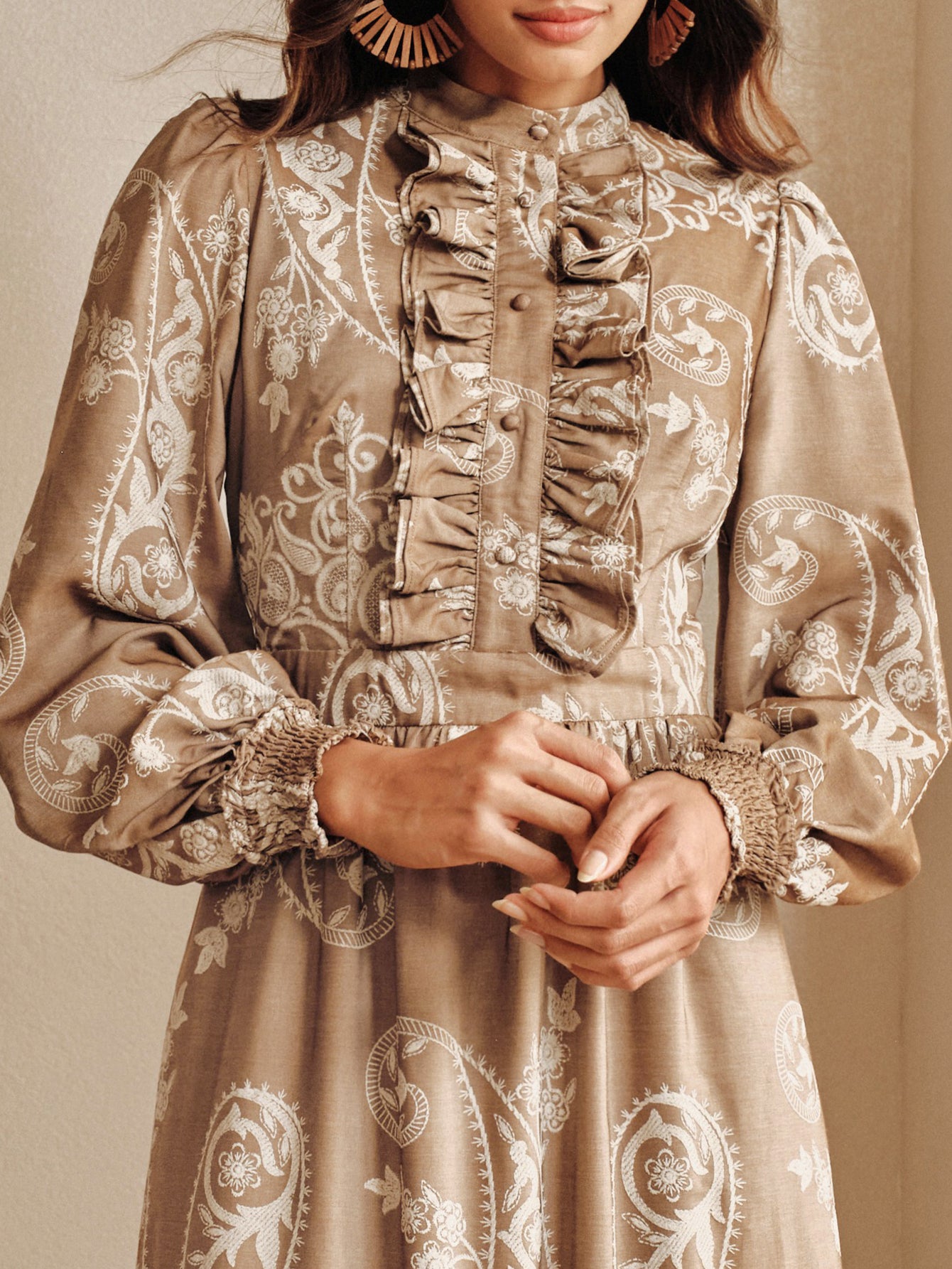 Boho Ruffled Paisley Print Maxi Dress