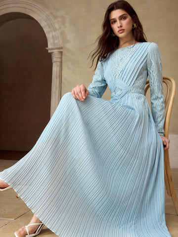 Elegant Lace Pleated Maxi Dress