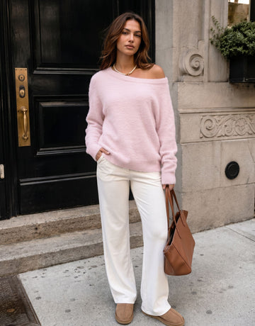 Cozy Fuzzy Off Shoulder Pullover Sweater