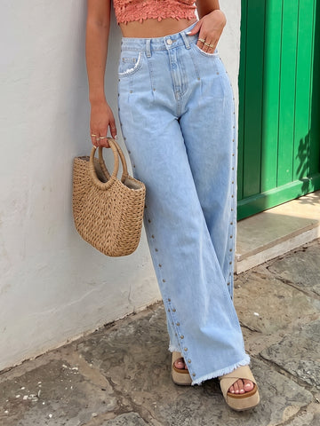 Wide Leg Stud Detail Jeans