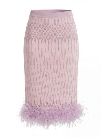Feather Trim Glitter Knit Midi Skirt