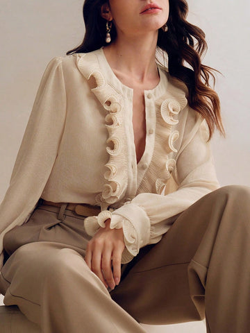 Ruffled Trim Elegant Chiffon Blouse