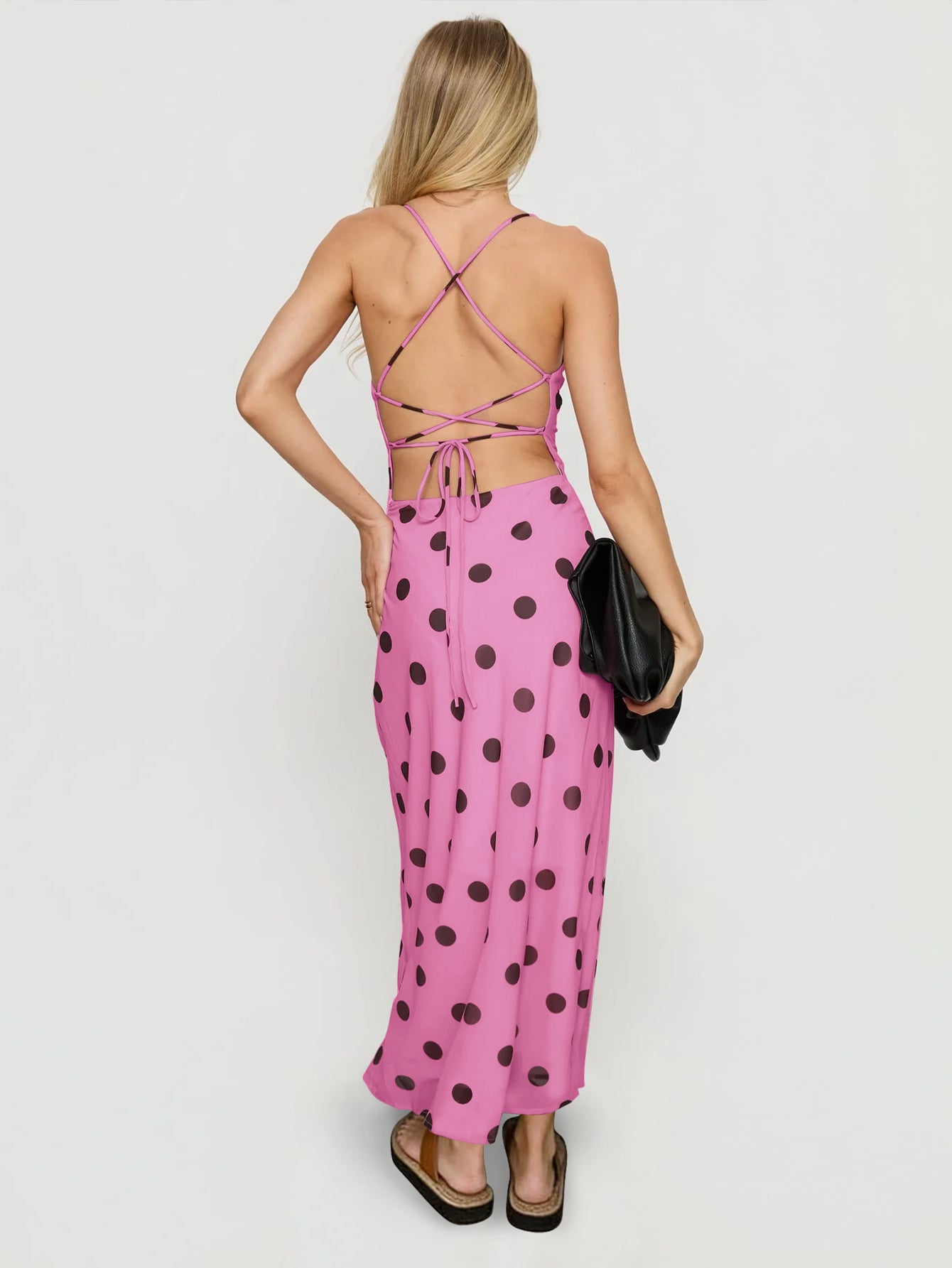 Polka Dot Cowl Neck Midi Dress