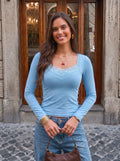 Slim Fit Lace Trim Long Sleeve Top