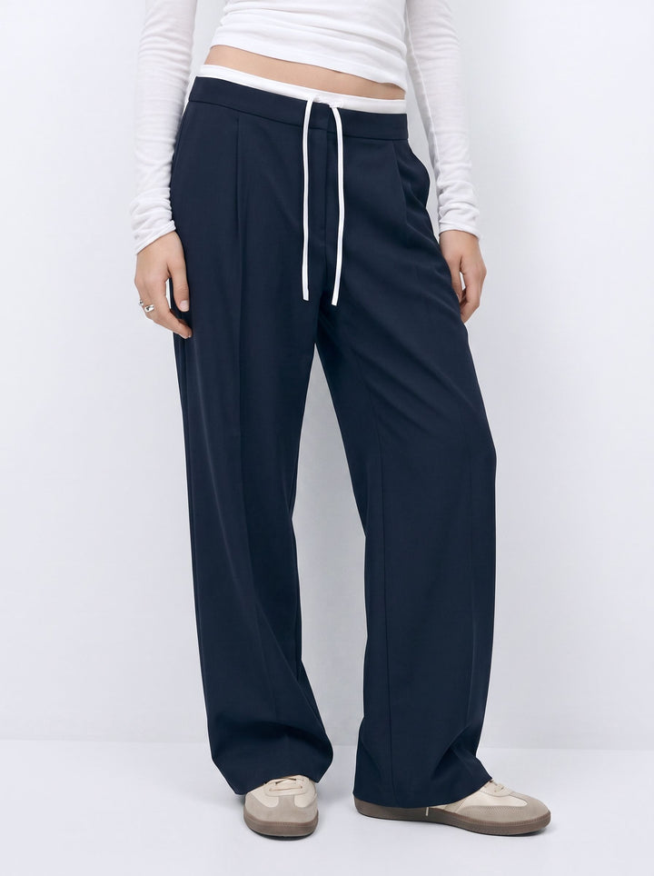 High Waisted Drawstring Wide Leg Pants